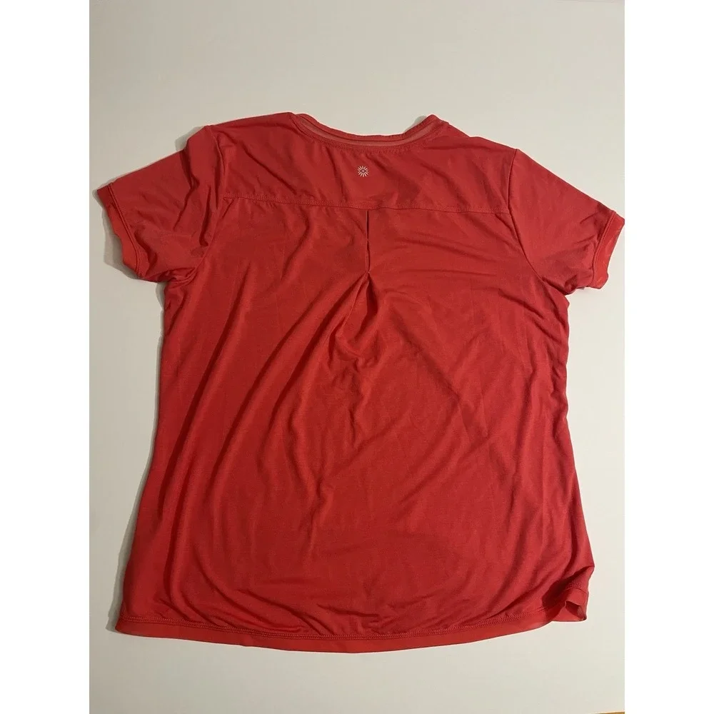 Tangerine Womens Athletic V-neck Top Large Coral Short Sleeve Activewear Yoga - Picture 4 of 13